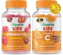 Elujõuline probiootiline 2 miljardit CFU lapsed + C-vitamiini lapsed, Gummies Bundle - suurepärane maitse, vitamiinilisand, Gluteenivaba, GMO-vaba, närimiskumm