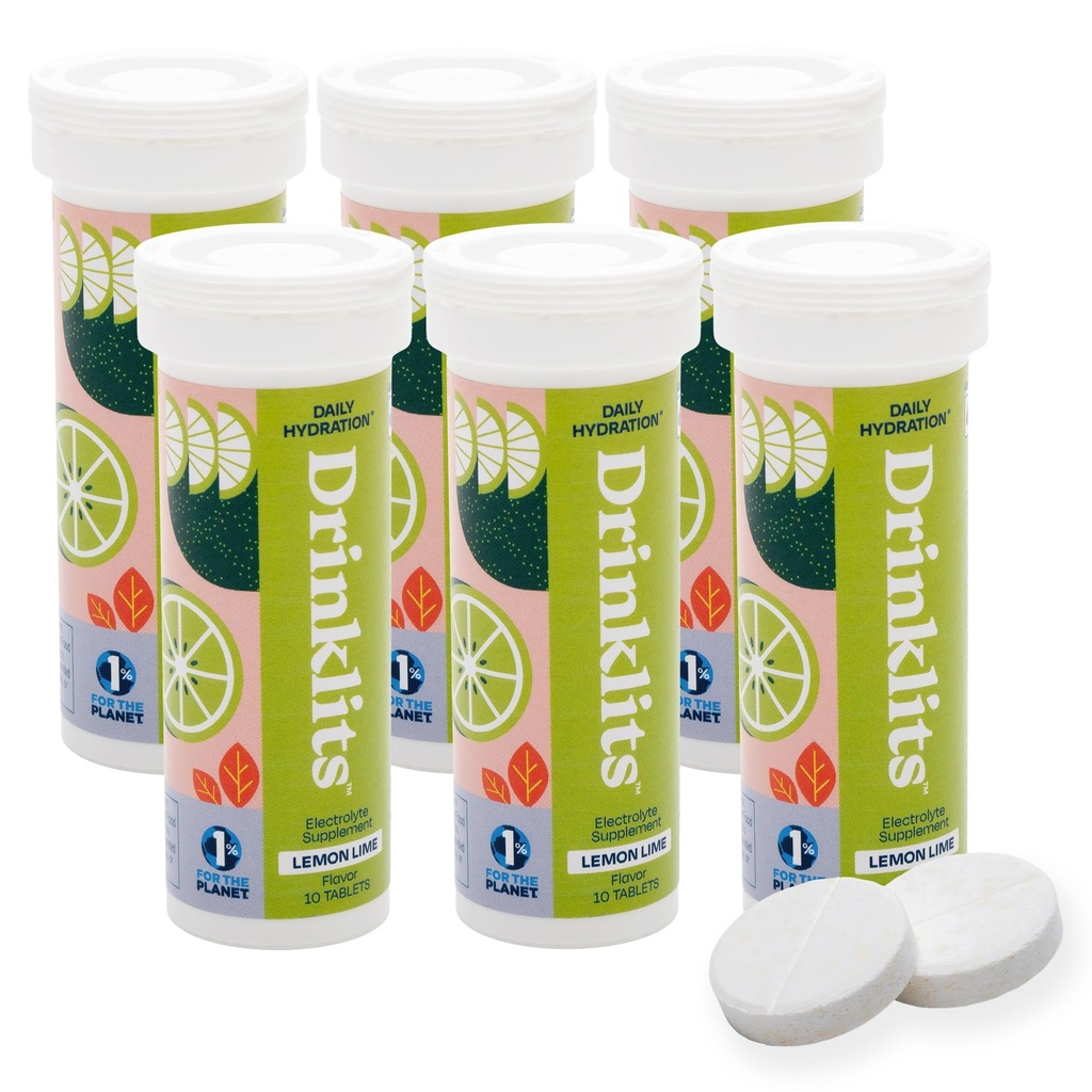 Joogiklaasid Sidrunlubja elektrolüüt Fizzy Hydration tabletid (6) Tube Bundle | 0g Suhkur - looduslik spordijook - Essential Electrolytes | 60 Servings - 10 Tablett per Tube