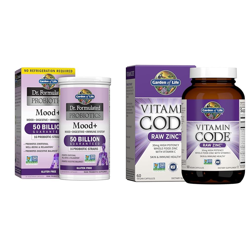 Eluaed Dr. Formuleeritud probiootikumid Mood + Acidophilus Probiootiline täiendus & Tsink Toidulisandid 30mg Kõrge potentsi Toores Tsink ja C-vitamiini multimineraallisand