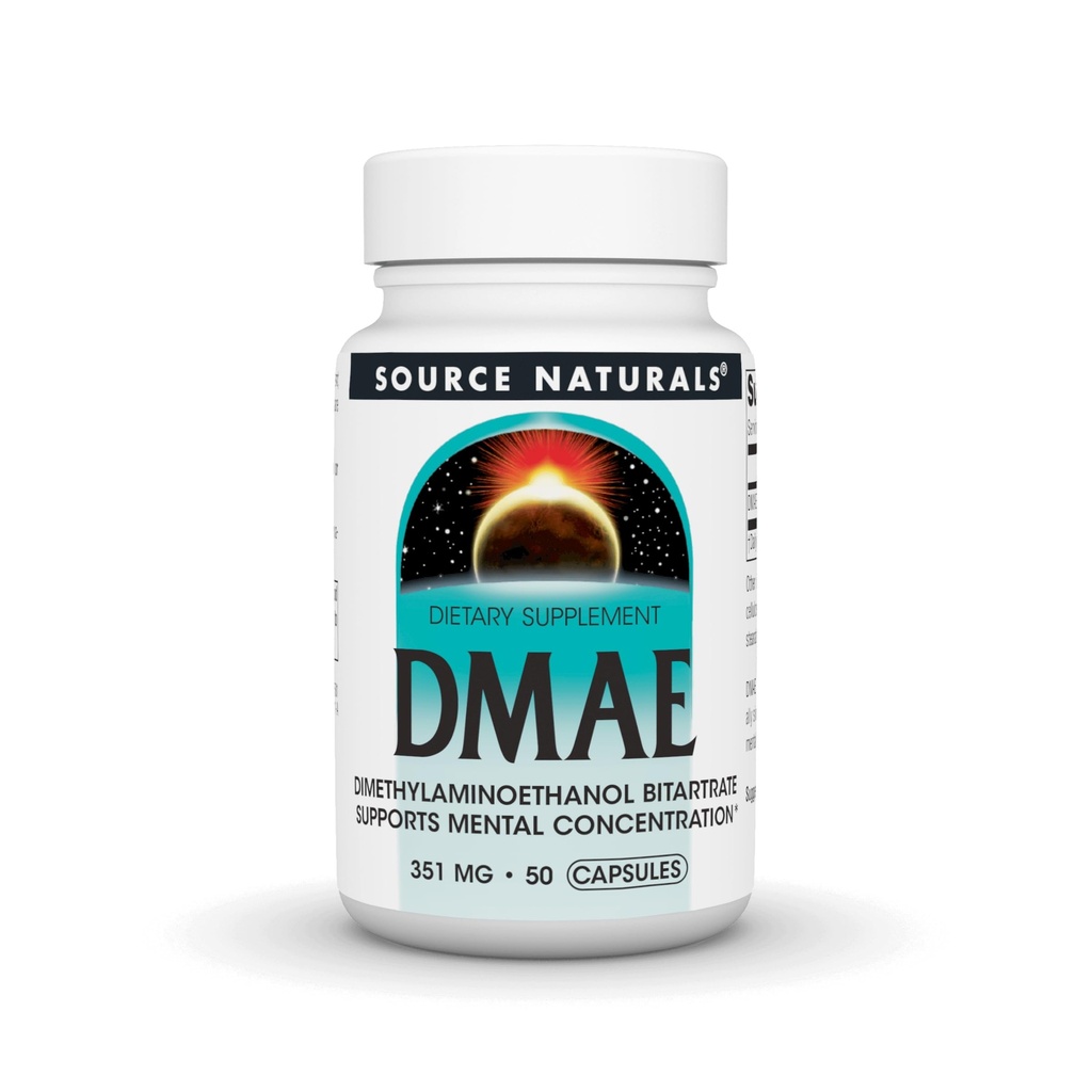 Allikas Naturals DMAE, dimetüülaminoetanool Bitartraat - toetab vaimset kontsentratsiooni - 50 kapslit