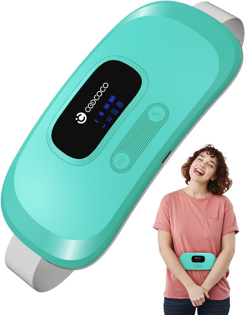 CooCo kaasaskantav küttepadi perioodi krampide jaoks, juhtmeta vöö menstruaalkrampide leevendamiseks, 3S kiire soojuspadi koos 4 soojustaseme ja 4 vibratsioonirežiimiga, kingitused naistele tüdruk, roheline