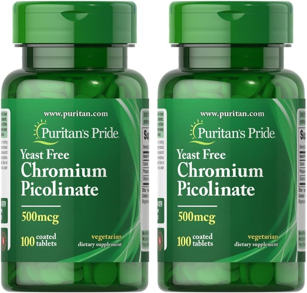 Puritan's Pride Chromium Picolinate 500 Mcg Pärmivaba, 100 krahv (pakk 2)