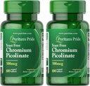 Puritan's Pride Chromium Picolinate 500 Mcg Pärmivaba, 100 krahv (pakk 2)