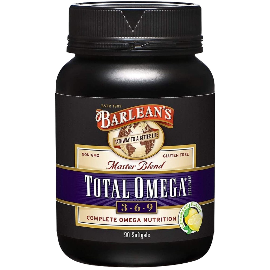 Barlean's Total Omega 3 6 9 Softgels, segatud kalaõli täiendada kurguvalu ja linaseemneõli, 1000 mg Omegas ALA, EPA, DHA ja GLA ühine tugi toidulisandeid ja südame tervis, 90 Count