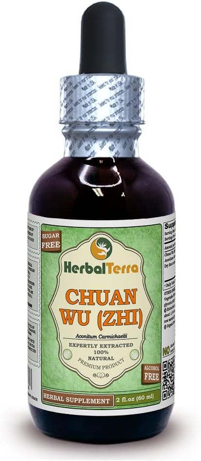 Chuan Wu (Zhi) (Aconitum carmichaelii) Glycerite, Kuivatatud Ettevalmistatud Juured Alkoholivaba Vedel Ekstrakt (Brändinimetus: HerbalTerra, Proudly Made in USA) 2 fl.oz (60 ml)