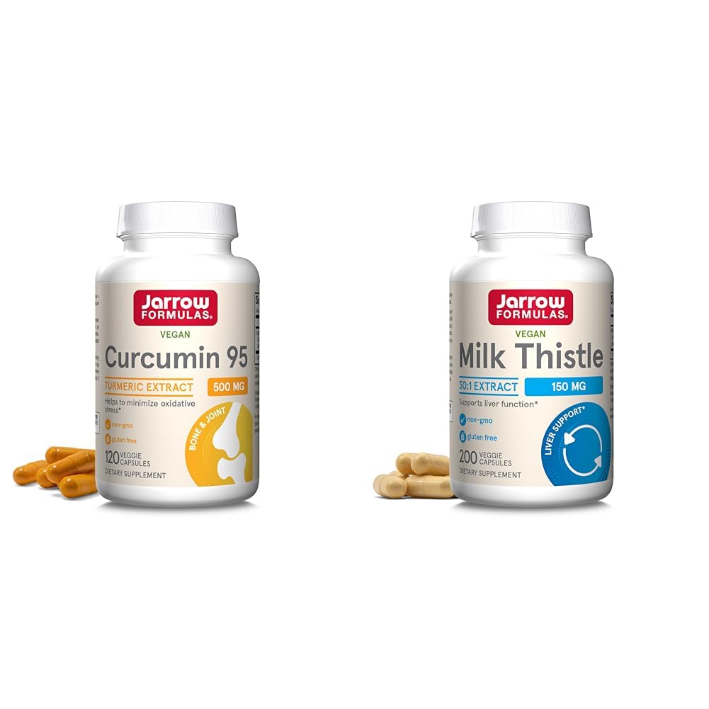 Jarrow valemid Curcumin 95 500mg - kuni 120 Servings (Veggie Caps) & Piimaohakas 150 mg koos 30: 1 standardiseeritud Silimariini ekstrakt
