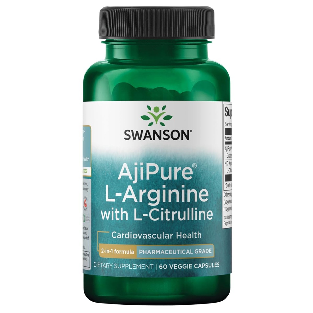Swanson Amino Acid Ajipure L-arginiin koos L-tsitrulliin 60 Veg kapslitega