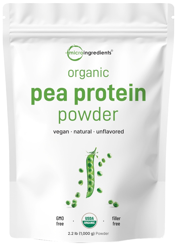 Mikrokoostisosad Põhja-Ameerikas Kasvanud, Orgaaniline hernevalgupulber, 1KG (2,2 naela) | Taimepõhine veganvalk, lihavaba valgulisand, rikas hargnenud ahelaga aminohapetes | Mitte-GMO, Sojavaba