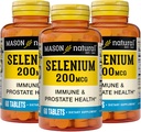 MASON NATURAL Selenium 200 mcg - antioksüdandi lisand immuunsuse toetamiseks ja eesnäärme terviseks, oluline jälje mineraal, 60 tabletti (3. pakendis)