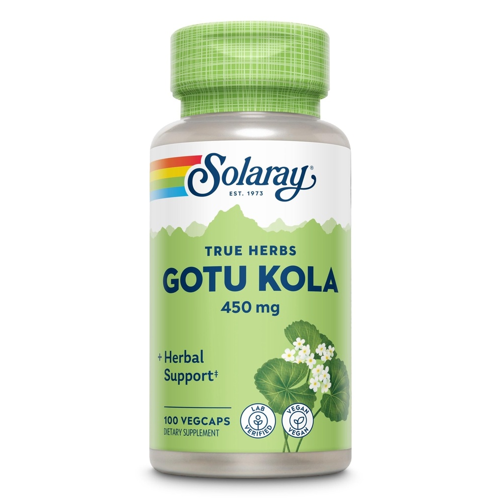SOLARAY Gotu Kola 450mg - Centella Asiatica taimsed toidulisandid - Gotu Kola kapslid, mis on valmistatud kogu õhust võimsa tervise toetamiseks - Vegan, mitte-GMO, Lab verifitseeritud, 60-päevane garantii, 100 serveerimist