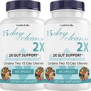 15 Day Cleanse 2X - Double Gut & Colon Support - Advanced Gut Cleanse Detox naistele ja meestele Alfalfa, Cascara Sagrada, Probiootikumid & Psyllium Husk - Non-GMO - valmistatud USA - 60 kapslit (2 pudelit)