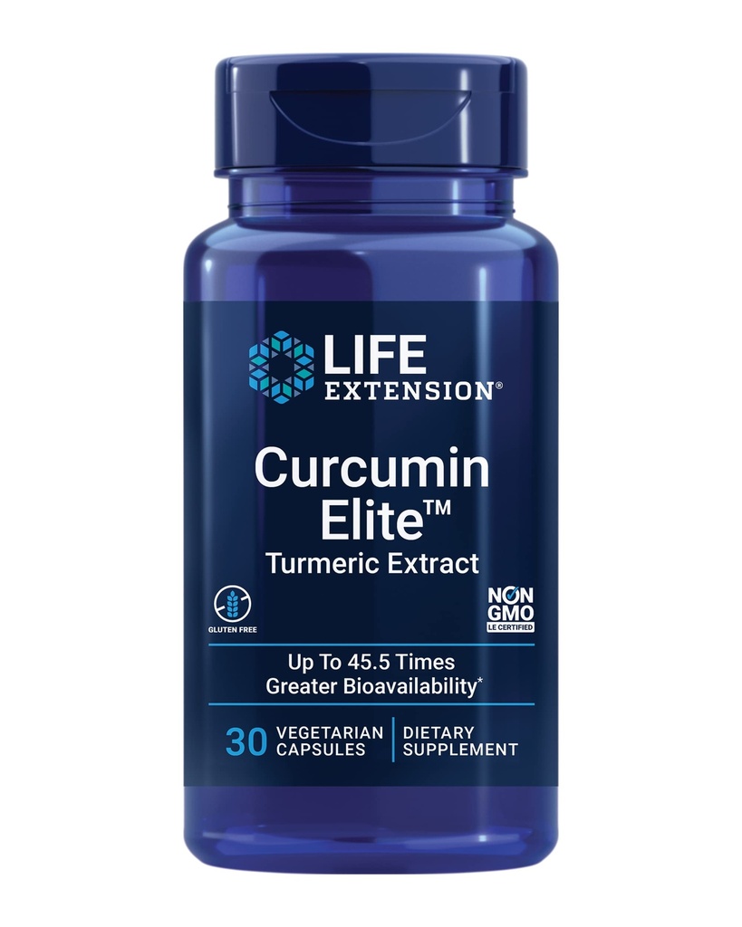 Life Extension Curcumin EliteTM kurkumiekstrakt, 500 mg, kurkuminoidid, turmeroonid, lambalääts, põletikuline tervisetoetus, südame ja immuunsuse tugi, gluteenivaba, mitte-GMO, taimetoitlane, 30 kapslit