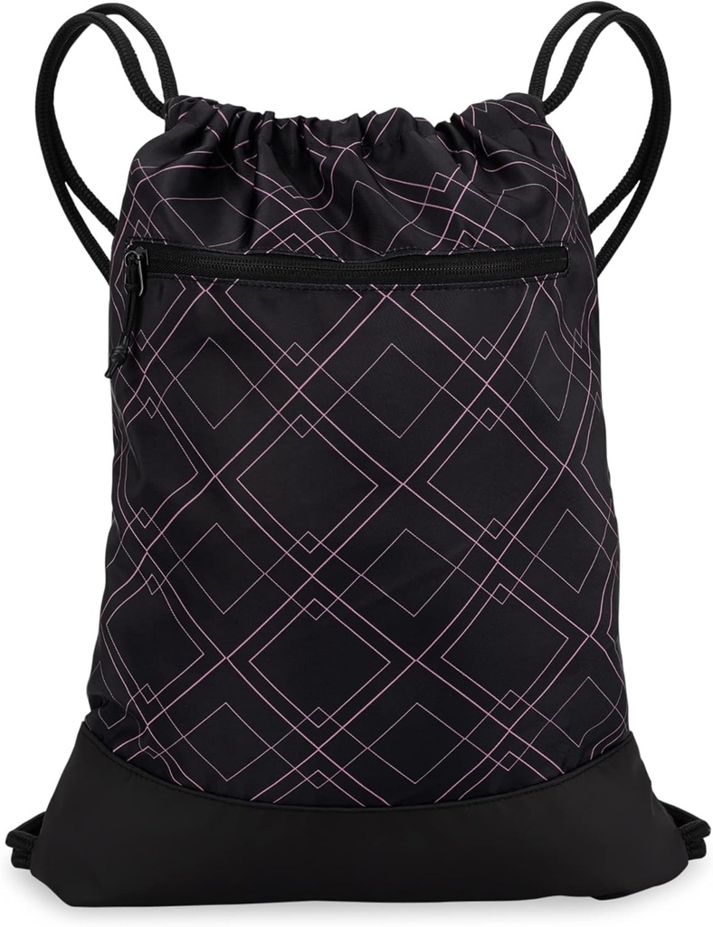 Drawstring Gym Bag naistele | Vastupidav kerge jõusaali Cinch seljakott graafilise kujundusega | Suurepärane jõusaalile ja spordile | Must/Rose - Geomeetriline
