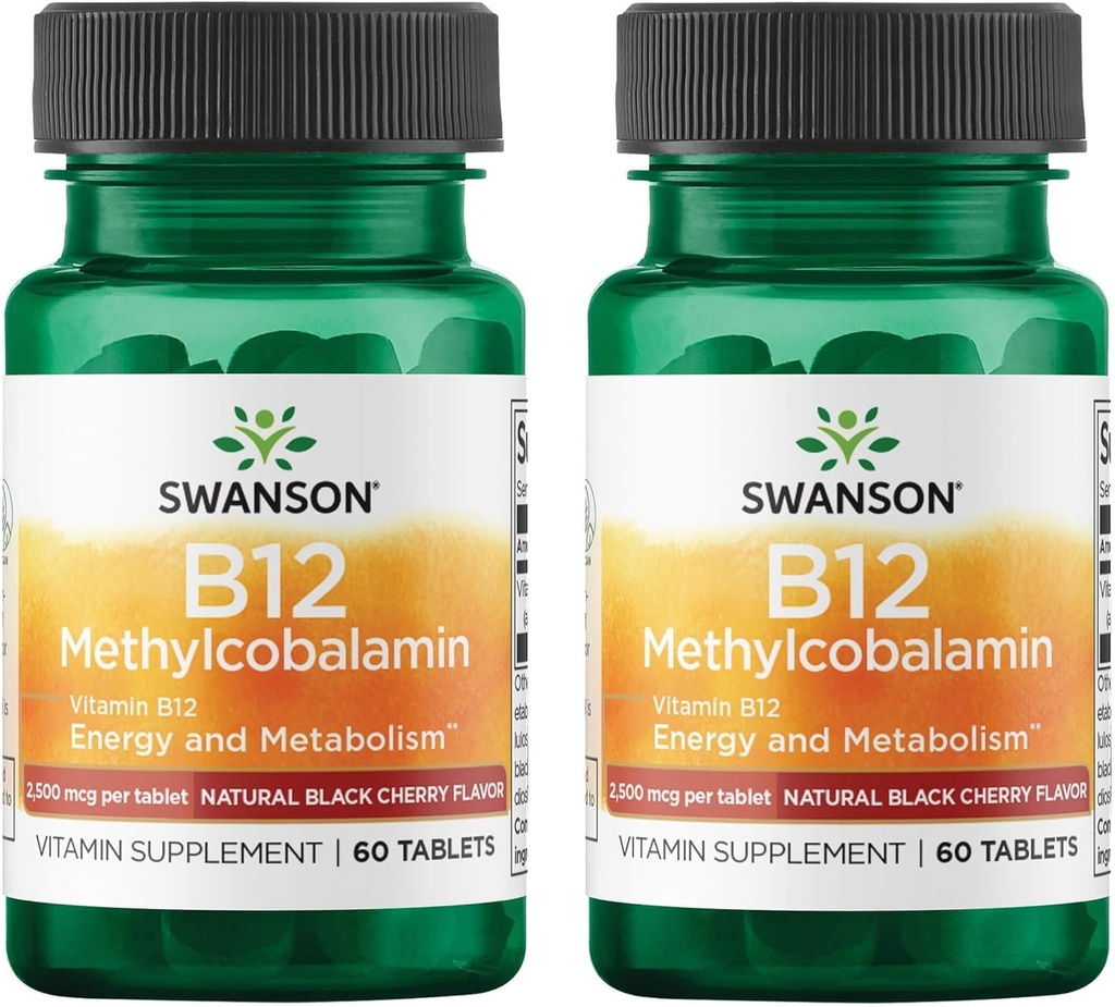 Swanson Vitamiin B12 Metüülkobalamiin - looduslik must kirss Maitsestatud 2500 mcg 60 Tabs (2 Pack)