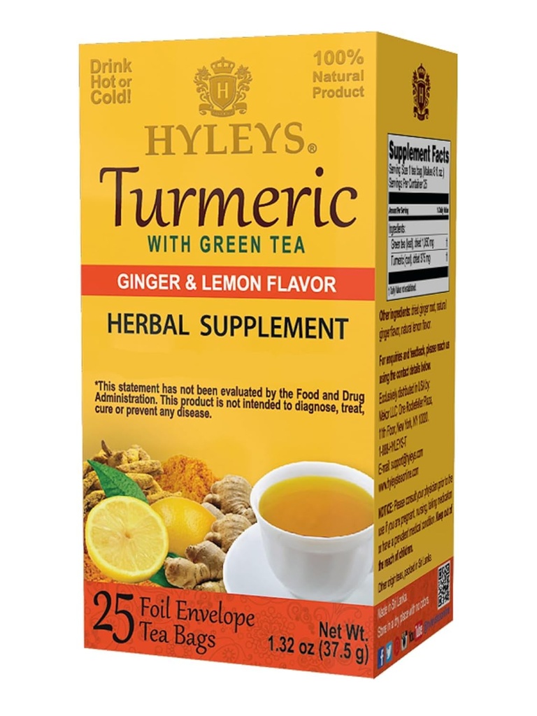 Hyleys Ingver Turmeric Tee Sidrun Maitse - 25 teekotid (12 Pack - 300 teekotid kokku) - Wellness Taimne täiendus Roheline tee