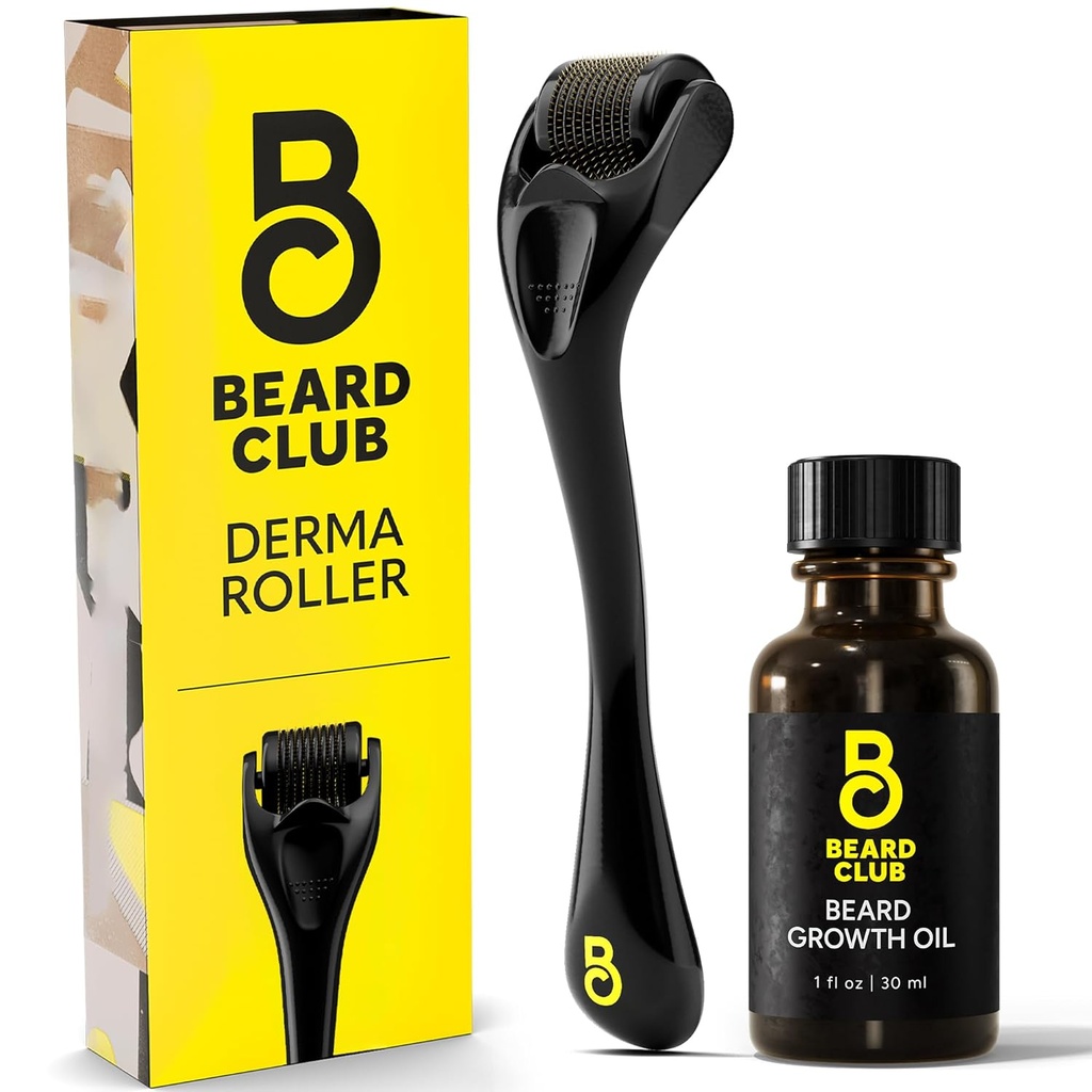 The Beard Club Derma Roller & Beard Growth Oil for Face, Body and Scalp Microneedling Roller for Men and Women 540 Titanium Microneedles - Beard Roller for Hair & Beard
