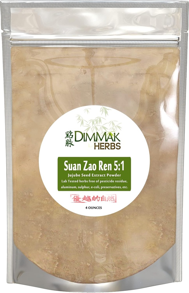 Dimmak Herbs Organic Suan Zao Ren 5:1 Extra Strength Extract Powder | Jujube Seed (ziziphus) Chinese Herb Lab Tested 5:1 Concentrate Granules 112g / 4oz