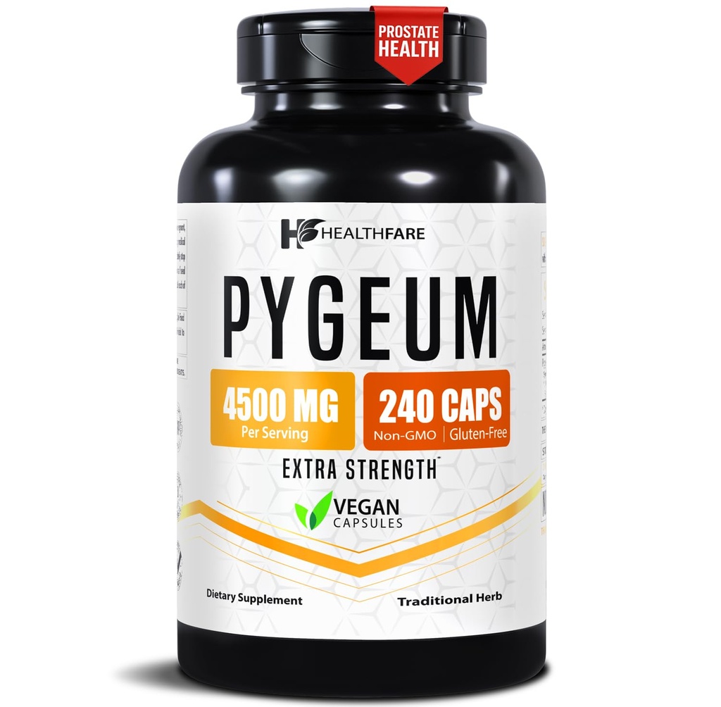 Healthfare Pygeum Supplement, 4500mg | 240 Vegan Kapslid | Ultra Standardiseeritud Koore ekstrakt | Taimne täiendus | Mitte-GMO & Gluteenivaba | Valmistatud USAs