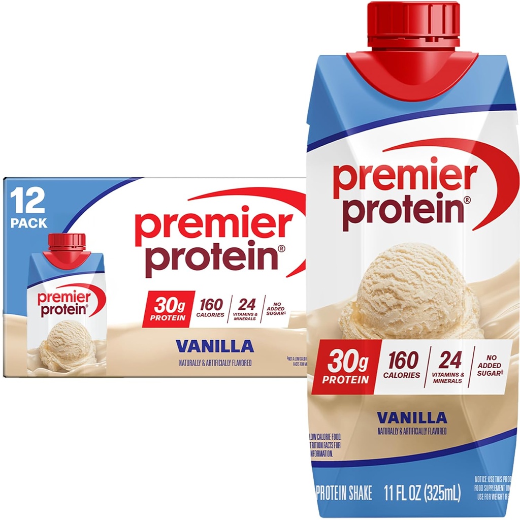 Premier Protein Shake, Vanilla, 30g Protein, 11 fl oz, Pack of 12 (pakendamine võib varieeruda)