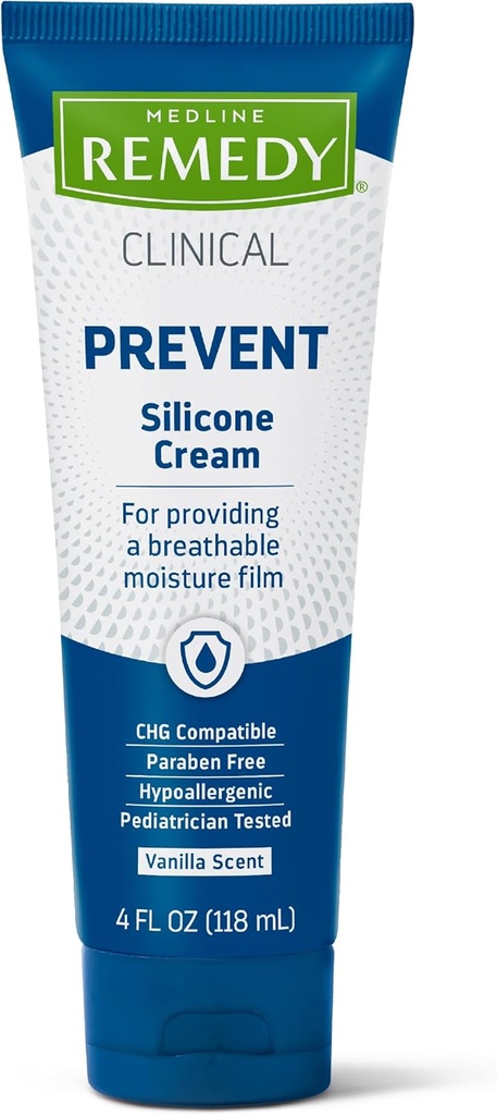 Medline Remedy Kliiniline silikoonkreem (4 oz Tube), 12 krahv, Vanilla lõhn, hingav kile, rahustav, niisutav, toitev, niisutav nahahooldus, krakitud, lõhestatud, tundlik nahk