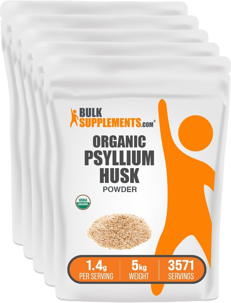 BulkSupplements.com Orgaaniline Psyllium Husk Pulber küpsetamiseks, kiudaine lisand - gluteenivaba, 1 kg (2,2 naela) (pakk 5)