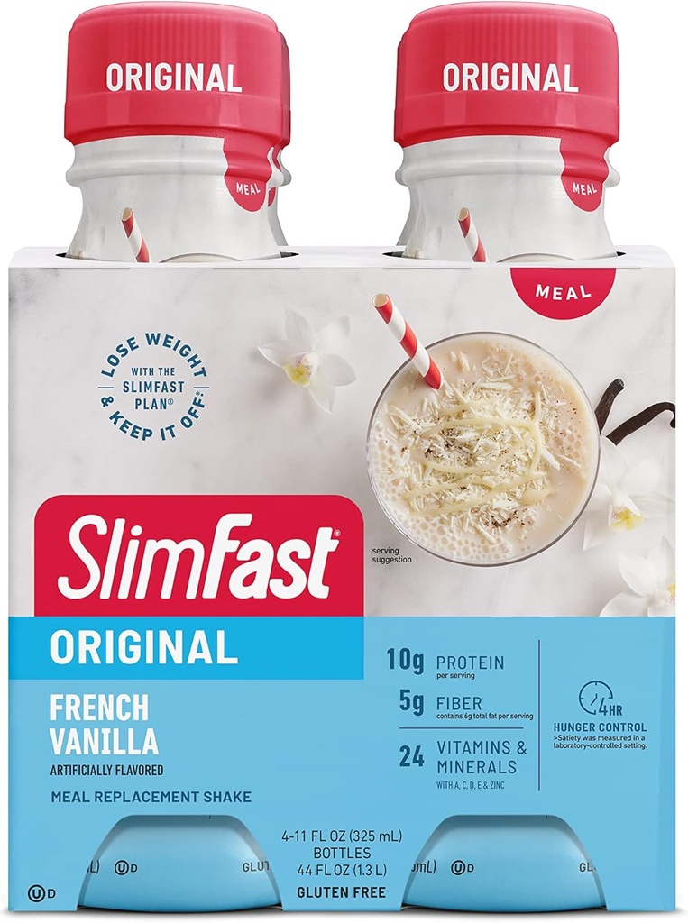 SlimFast Meal asendamine Shake, originaal prantsuse vanilje, 10 g valmis juua valku kaalulangus, 11 Fl. Oz pudel, 4 loend (pakendamine võib varieeruda)