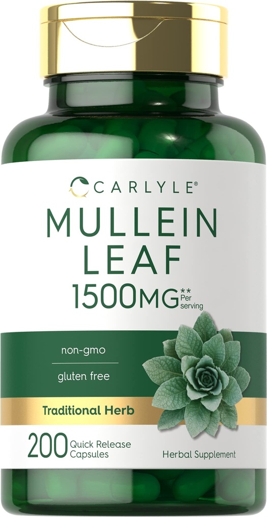 Carlyle Mullein Leaf Extract 1500mg | 200 Kapslid | Verbascum Thapsus | Mitte-GMO, Gluteenivaba täiendus