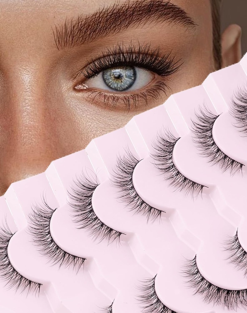 Ainult kõik looduslikud ripsmed Wispy ripsmed Natural Look False ripsmed Natural Flared ripsmed Vale silma ripsmed Pehmed kohevad ripsmed 7 paari D1 Natural (6-13MM)