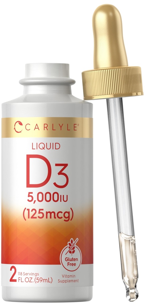 Carlyle Vedel Vitamiin D3 | 5000 RÜ (125 mcg) | 2 oz | Taimetoitlane, mitte-GMO ja gluteenivaba täiendus | D-vitamiini vedelad tilgad täiskasvanutele