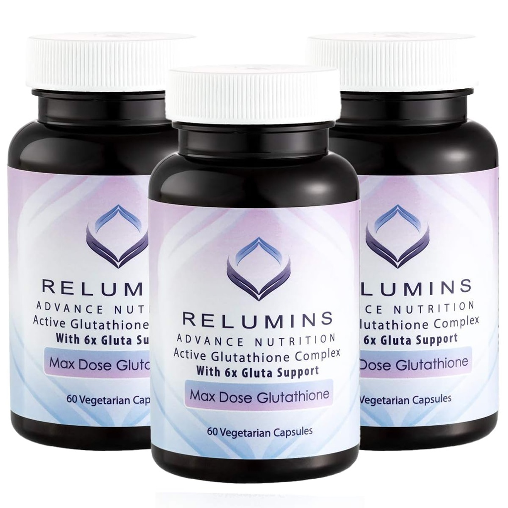 Relumiinid Advance valge aktiivne glutatiooni kompleks - Maksimaalne annus 900mg Glutatiooni 6X Boosters, ALA & NAC - Anti-Aging Srightening Supplement - 60 Caps x 3 pudelit