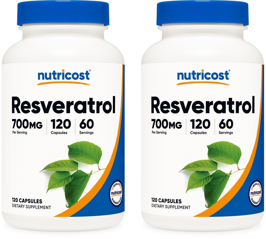 Nutricost Resveratrol 700mg; 120 köögiviljakapslit - 50% trans- resveratrooli (2 pudelit)