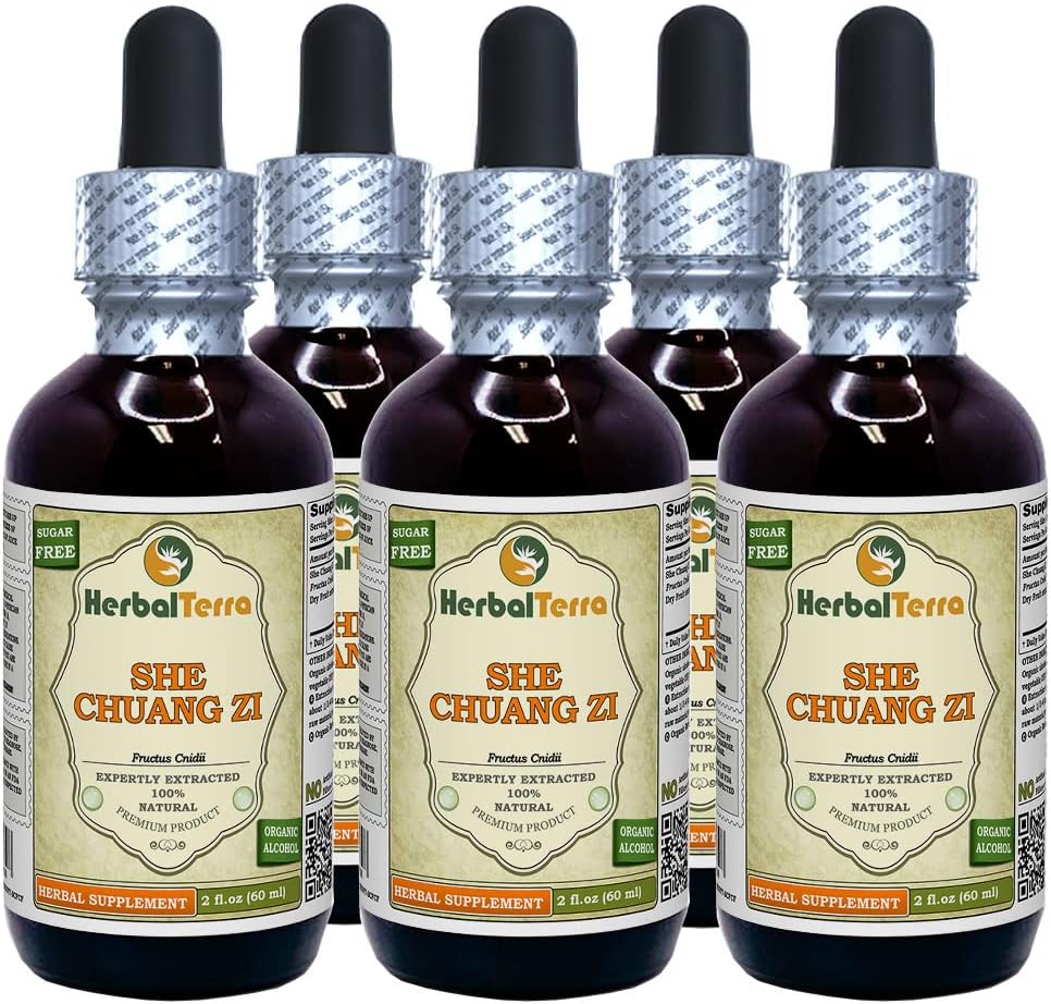She Chuang Zi (Fructus Cnidii) Tinktuur, orgaanilised kuivatatud puuviljad Vedelekstrakt (Brand Name: HerbalTerra, Proudly Made in USA) 5x2 fl.oz (5x60 ml)