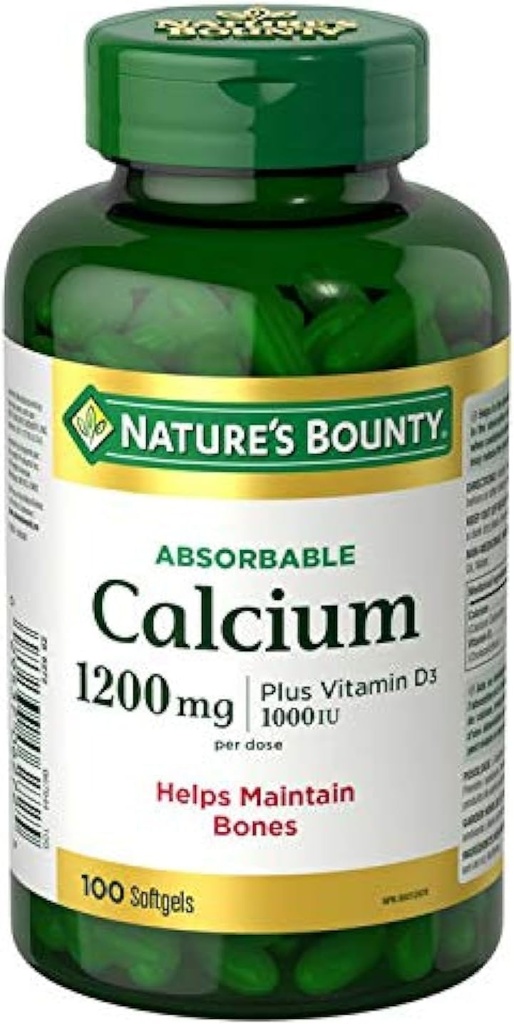 Looduse Bounty Absorbable Kaltsium 1200mg pluss vitamiin D3 1000IU 100 arv