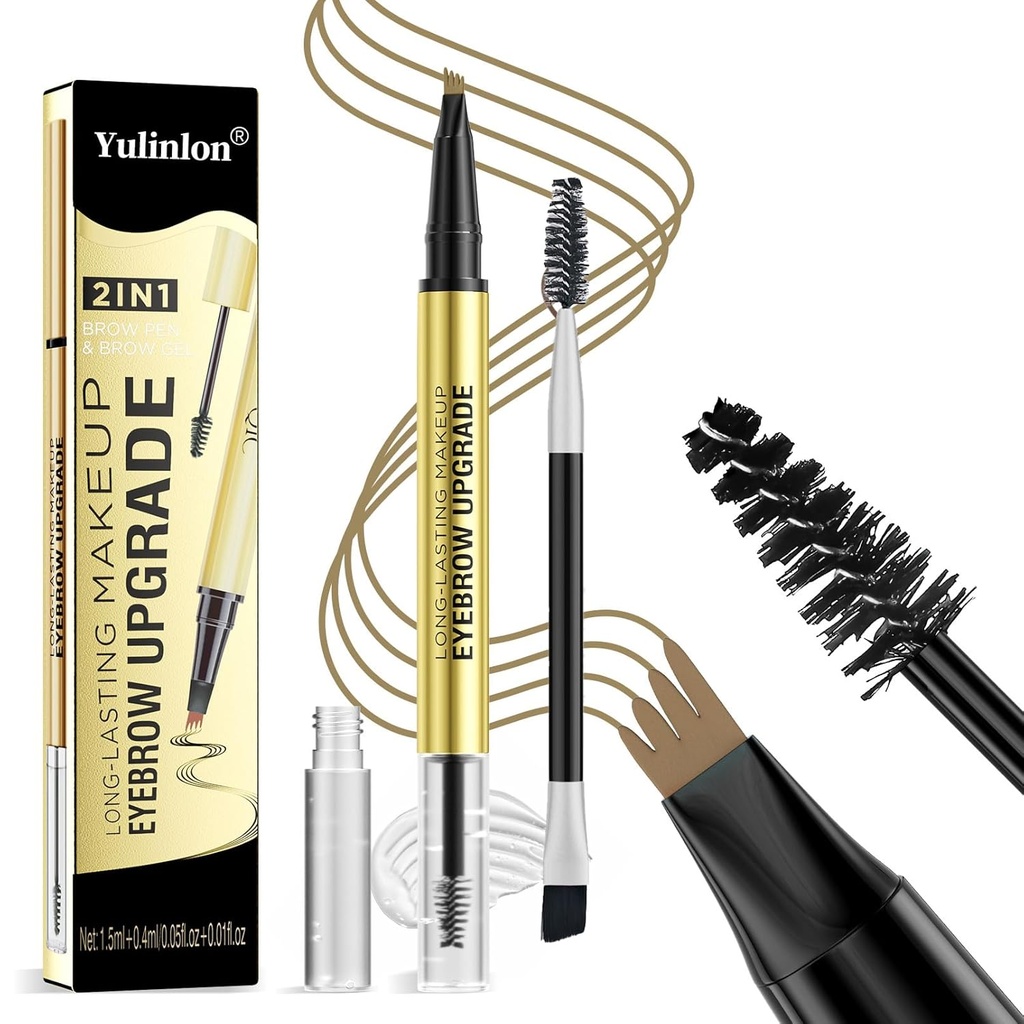2 in 1 Pikaajaline kulmupliiats ja Brow Up-Grade Gel, helepruun ja pruunid toonid (3#Dark Brown)