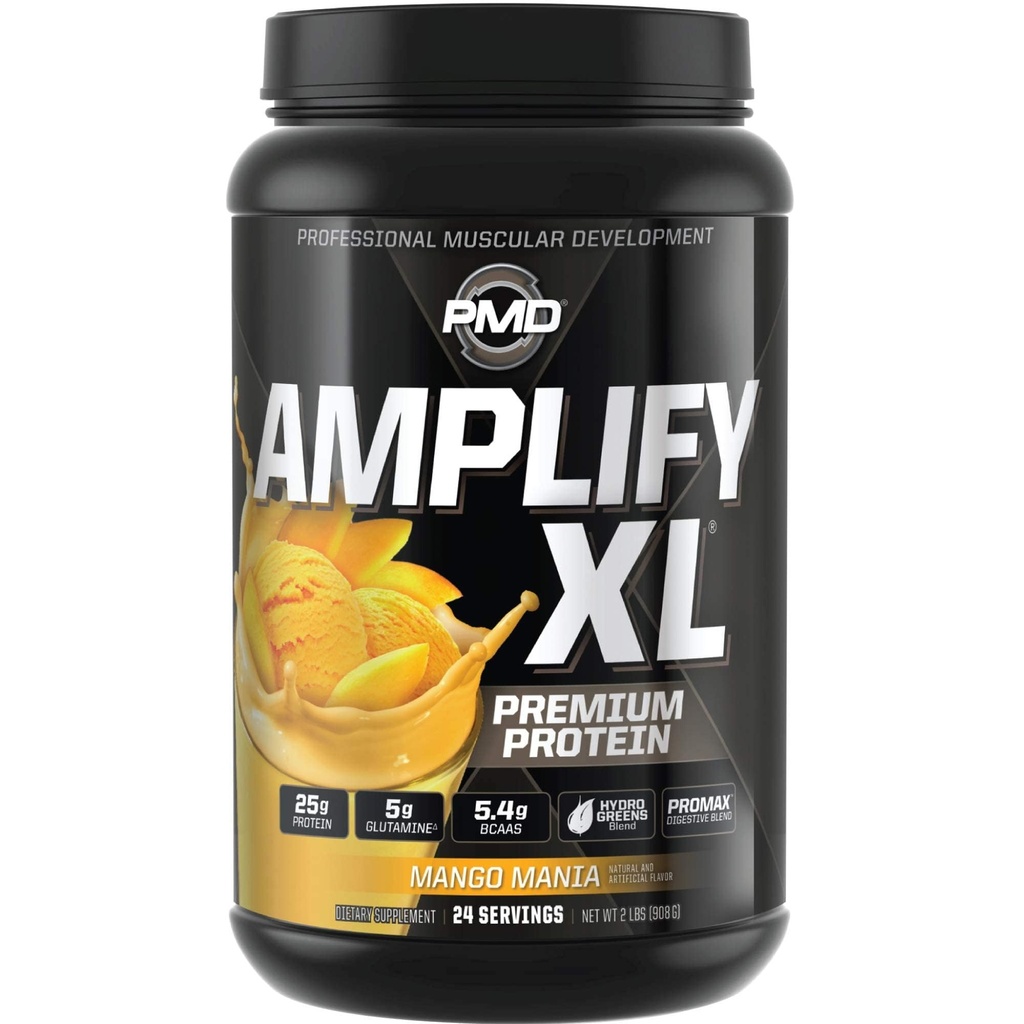 PMD Sports Amplify XL Premium Whey Protein Supplement Hydro Greens Blend - Glutamiini ja vadakuvalgu Maatriks koos supertoiduga lihastele, tugevusele ja taastumisele - Mango Mania (24 Servings)