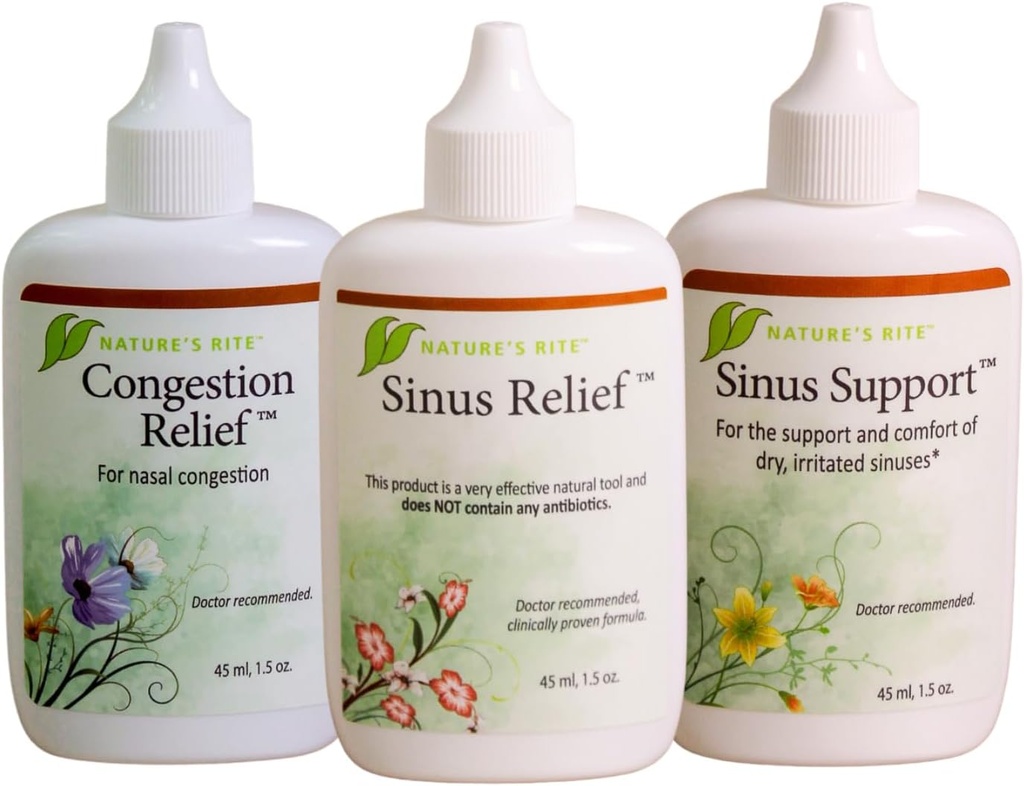 Natures Rite Sinus TrilogyTM, 3 pudelipakett, 1,5 oz. (45 ml) Iga – kaasaskantav, looduslik siinuspihusti – Allergia ja reostuse ärrituse mittesõltuv leevendus – niisutab ja rahustab sinuskude
