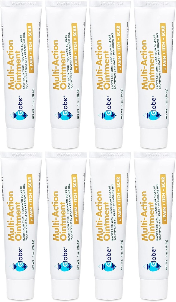 Globe Multi-Action salv | Antibiootiline valu leevendav, Anti-Itch & Scar Minimizer | Esmaabi salv neomütsiini, batsitratsiini, Pramoxine HCl & Polymyxin B| Ravib väiksemaid lõike, puru ja põletusi (8)