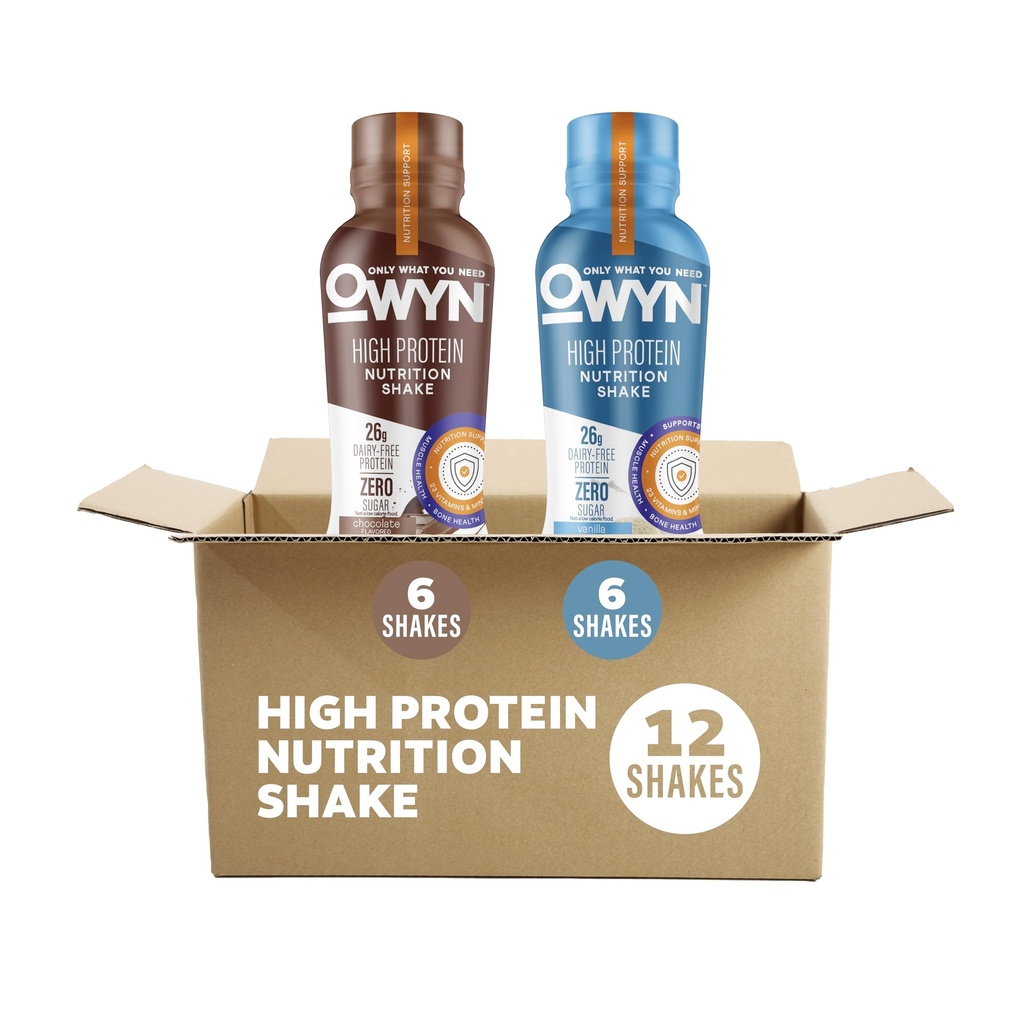OWYN Only What You need High Protein Plant Based Complete Nutrition Shake, Chocolate & Vanilla Variety Pack, 12 Fl Oz (12 Pack)