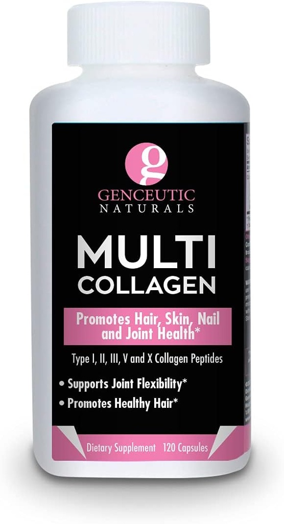 Genceutic Naturals Multi kollageen Kapslid tüüp I, II, III, V & X - 120 Veg kapslid - tervele juuste nahale, küüned 1500mg Mitte-GMO, karjamaa-tõstetud, puuri vaba ja julm vaba allikas
