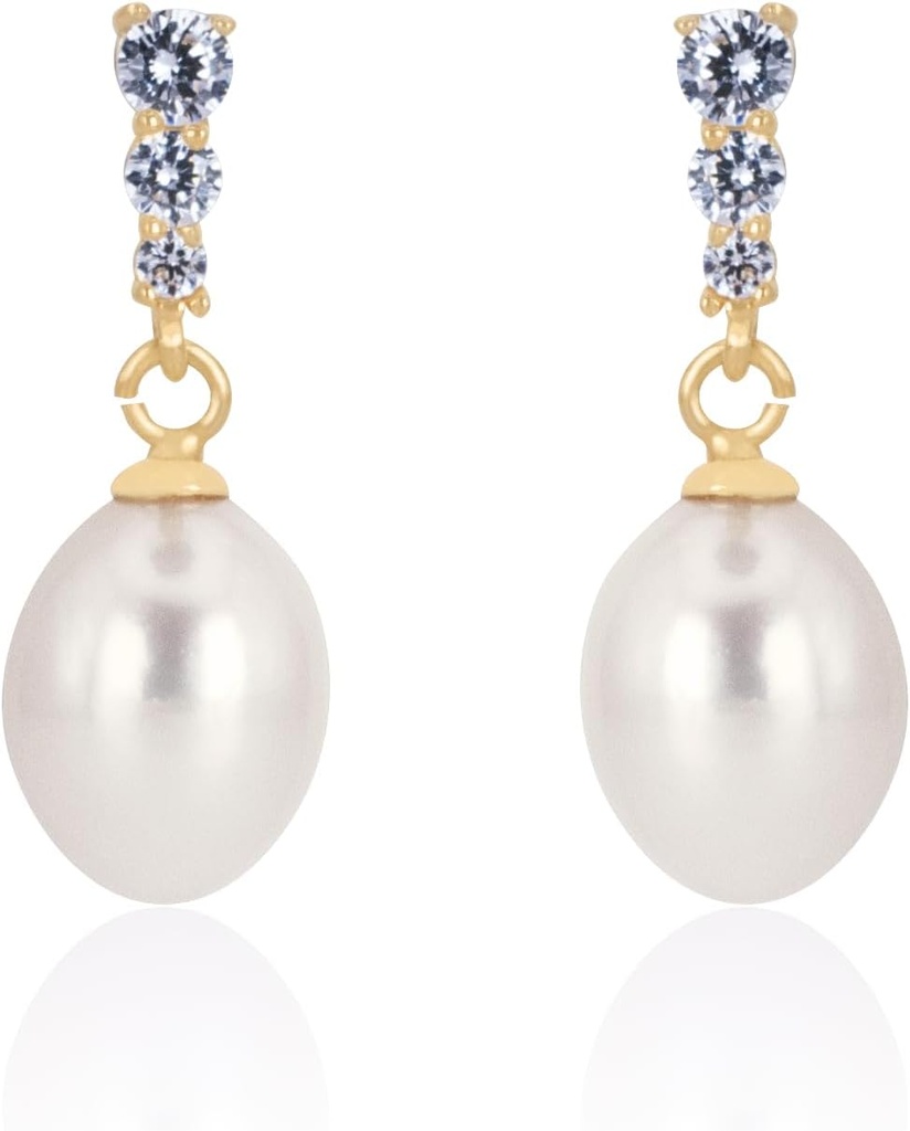 18K kullatud terlinghõbe Dangle White Drop Handpicked Kvaliteetne mageveeline pärli pulmad Kõrvarõngad koos kuubiku tsirkooniumkristallidega Pärl pruudi kõrvarõngad Ehted pruutidele