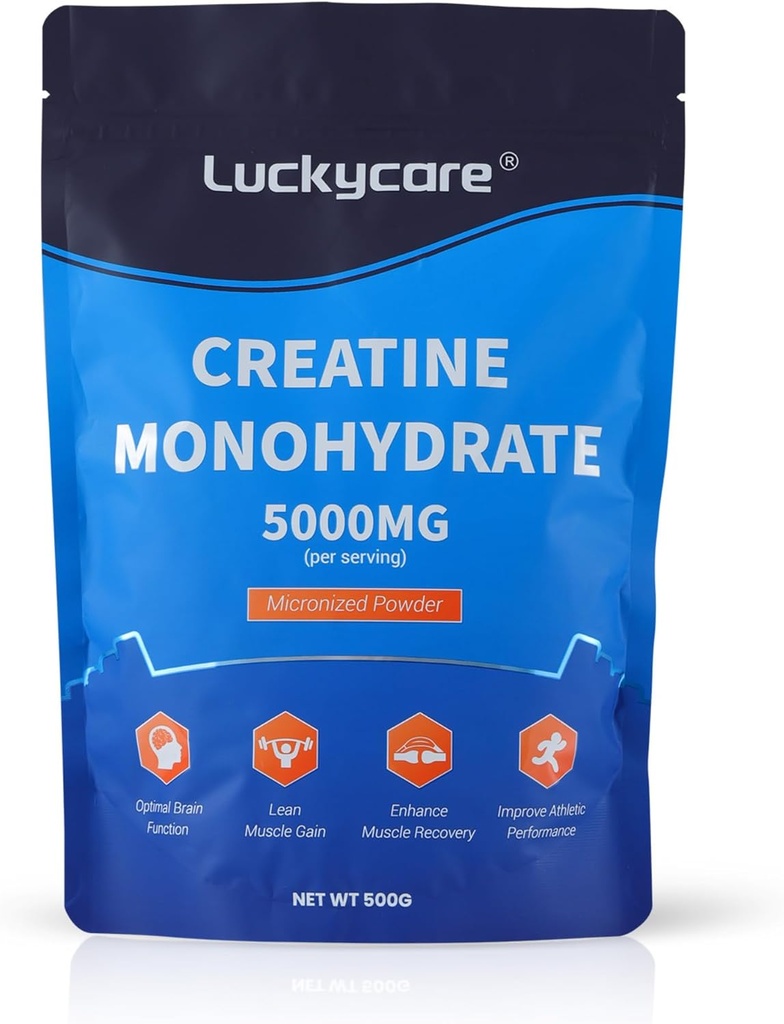 Luckycare Kreatiin Monohüdraat - 5000 mg Puhas Mikroniseeritud Kreatiin - Kreatiin Pulber Toetus Tugevus & Performance - 100 Servings, 500G
