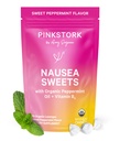 Roosa Stork orgaaniline piparmündi maiustused hommikuse haiguse ja liikumise haiguse toetuseks, lisatud vitamiin B6, 1. trimestri rasedus peab olema - 30 pakendatud piparmündi kommid