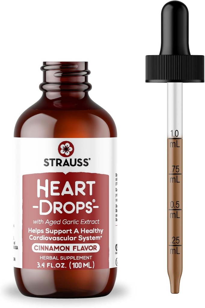 Strauss Naturals Heartdrops, Herbal Heart Supplements koos Euroopa puuvõõrik ja ekstraktid vananenud küüslauk, 3.4 fl oz, Kaneeli Maitse
