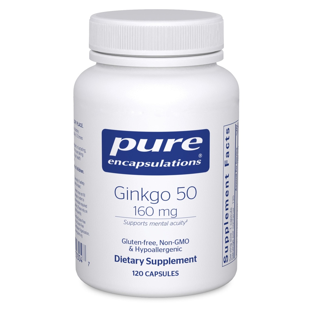 Puhtad kapslid Ginkgo 50 160 mg | Ginkgo Biloba täiendus hapniku, vereringluse ja kerge mälu probleemide toetamiseks, mis on seotud vananemisega * | 120 kapslit