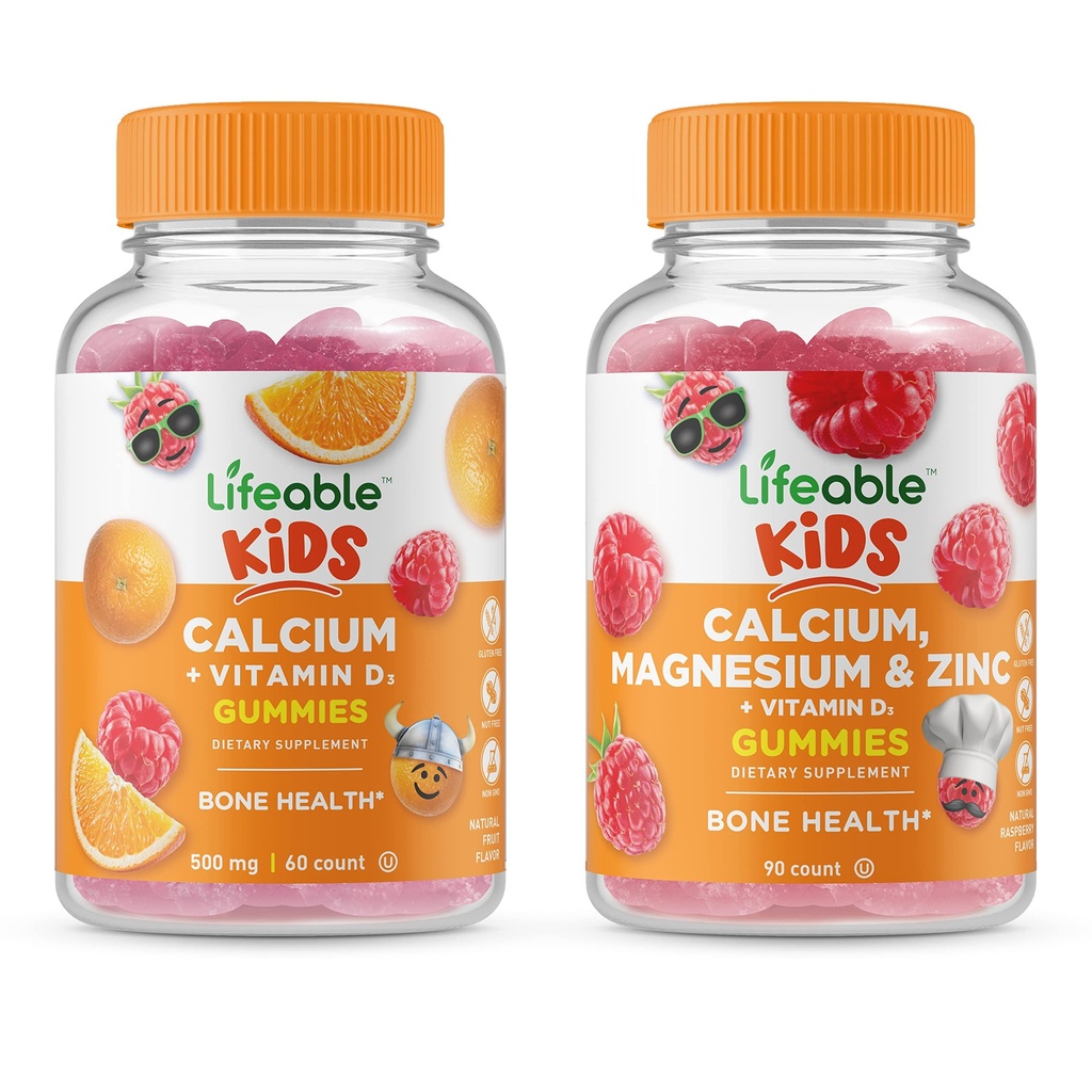 Elujõuline Kaltsium D-vitamiini Lastega + Kaltsium Magneesium & Tsink Lapsed, Gummies Bundle - Suurepärane Maitse, Vitamiinilisand, Gluteenivaba, GMO-vaba, närimiskumm