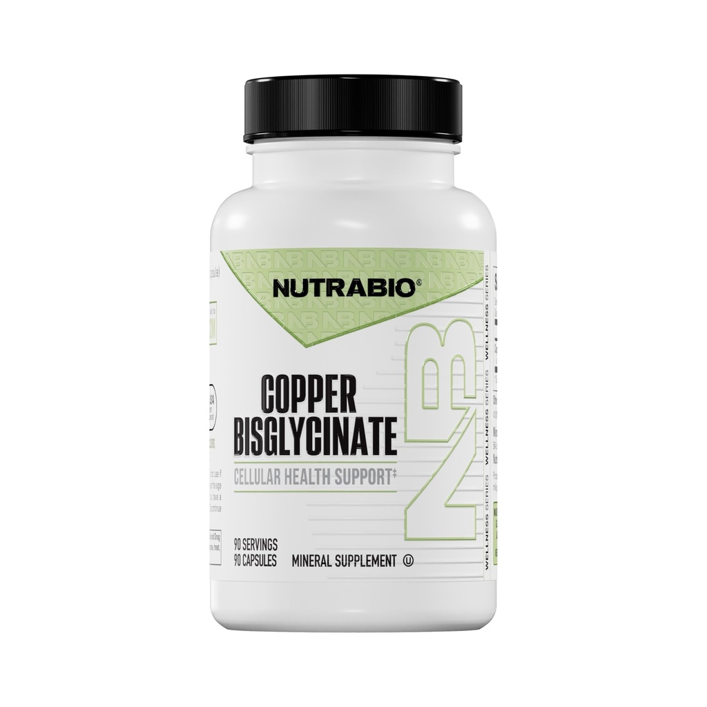 NutraBio Kelaaditud vask Bisglütsinaadi lisand (3 mg), Immuunsüsteemi tugi - Vase lisand - 90 kapslit