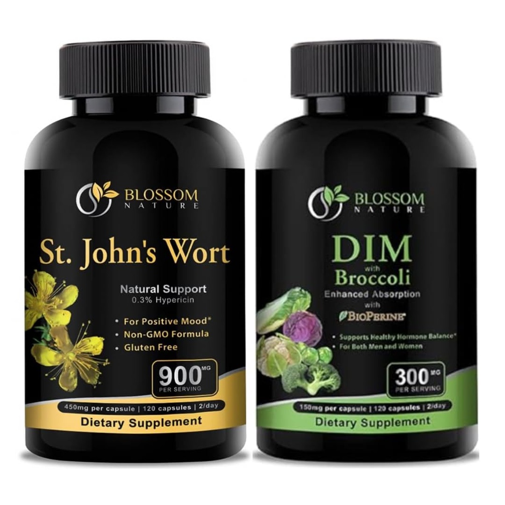 St Johns Wort 900mg-Mood Support Supplement-Calm Supplements. DIM Supplement 300mg brokoli 200mg BioPerine 10mg-Hormone ja östrogeeni tasakaal naistele ja meestele 120 köögiviljakapsleid (2 KUUDU)