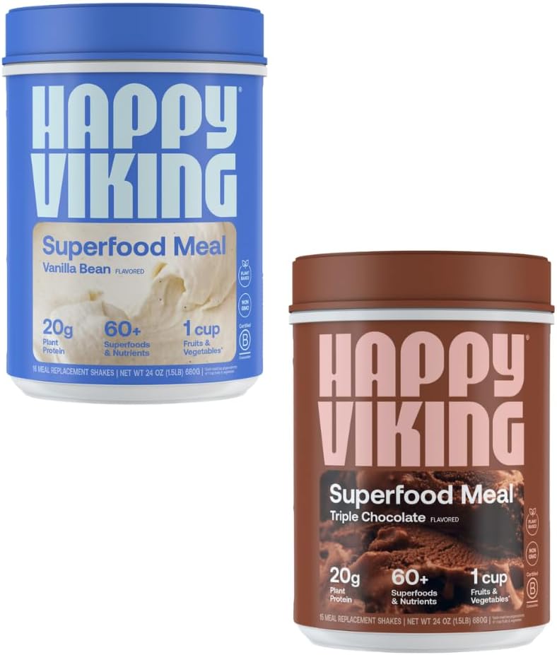 Happy Viking Vanilla ja Chocolate Protein Pulber, Venus Williams, 20G valk, Low Carb, Keto, Vegan, Gluteenivaba, Superfoods, Complete Meal Asendamine, 2 Canisters (24 oz). Iga