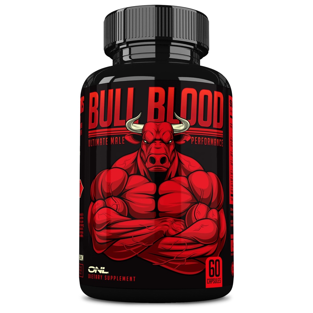 Bull Blood Testosteroon Booster for Men - Testosteroon Supplement for Stamina & Endurance - Maca Juur, Horny Goat Weed, Tribulus Terrestris Extract & Tongkat Ali - Mees Suurendav täiendus - 60 Ct
