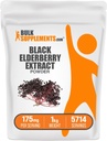 BulkSupplements.com Elderberry Extract Powder - Elderberries Allikas Black Elderbrry, Immune Support Supplement - Gluteenivaba - 175mg per Serving, 1kg (2,2 naela) (Pakk 1)